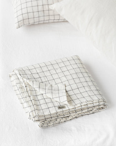 Charcoal grid linen flat sheet - sneakstylesanctums