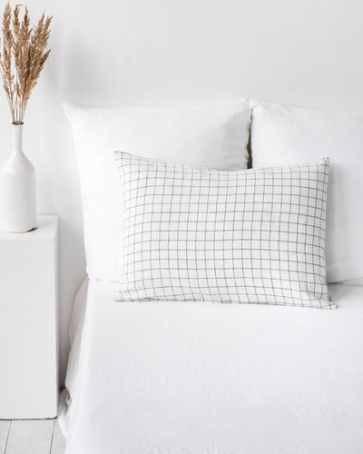Charcoal grid linen pillowcase - sneakstylesanctums