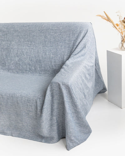 Linen couch cover in Blue melange - sneakstylesanctums
