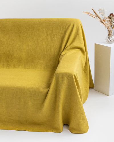 Linen couch cover in Moss yellow - sneakstylesanctums