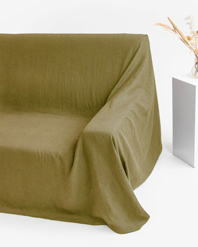 Linen couch cover in Olive green - sneakstylesanctums