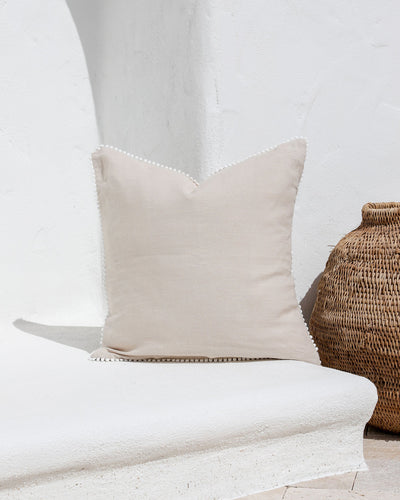 Cushion cover with pom poms in Natural linen - sneakstylesanctums