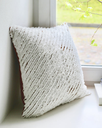 Decorative linen pillow cover with striped fabric in White & Cinnamon - sneakstylesanctums