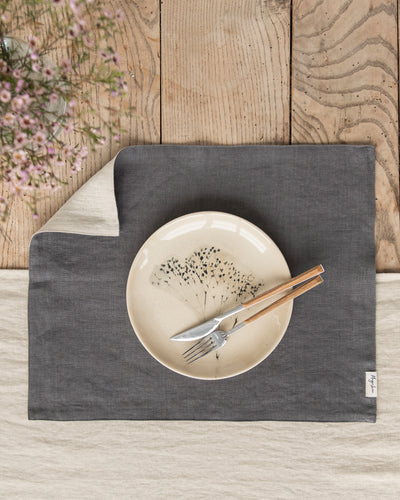 Double layer linen placemat set of 2 in Charcoal gray - sneakstylesanctums