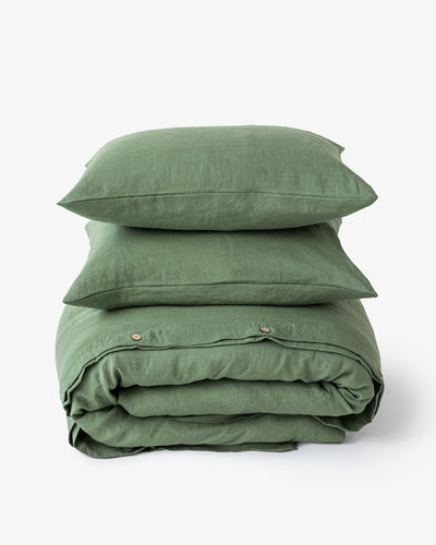 Forest green linen duvet cover set (3 pcs) - sneakstylesanctums