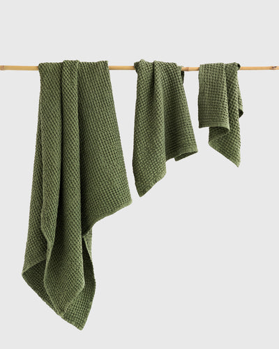 Forest green green waffle towel set (3 pcs) - sneakstylesanctums