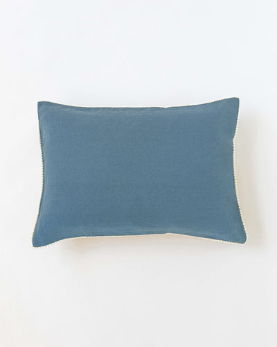 Pom pom trim linen pillowcase in Gray blue - sneakstylesanctums