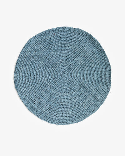 Hand knitted linen rug in Gray blue - sneakstylesanctums