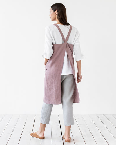 Japanese cross-back linen apron in Woodrose - sneakstylesanctums