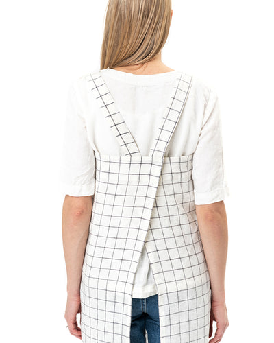 Japanese cross-back linen apron in Charcoal grid - sneakstylesanctums