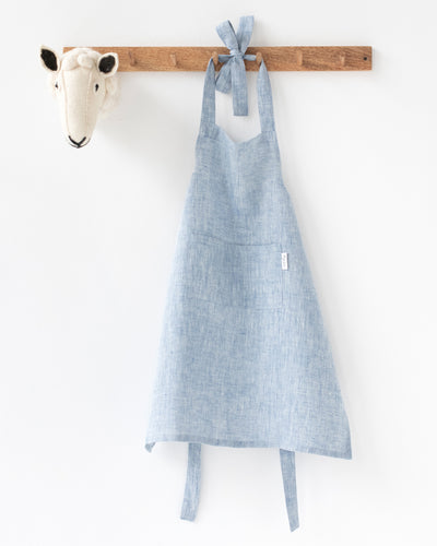Linen apron for kids in Blue melange - sneakstylesanctums