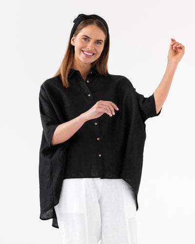Lightweight linen shirt HANA in black - sneakstylesanctums
