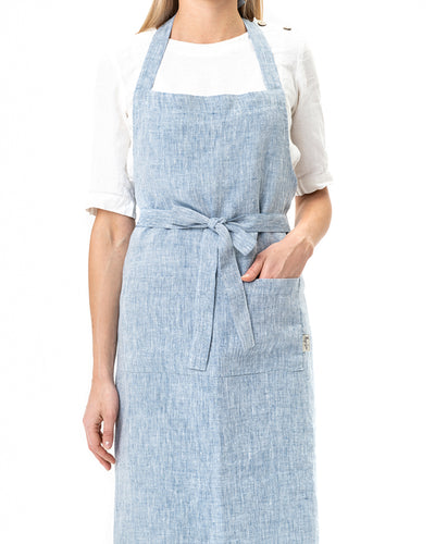 Linen bib apron in Blue melange - sneakstylesanctums