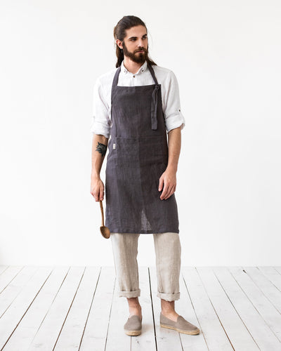 Men's linen bib apron in Charcoal gray - sneakstylesanctums