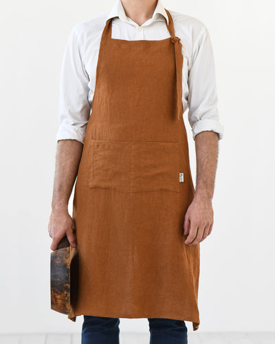 Men's linen bib apron in Cinnamon - sneakstylesanctums
