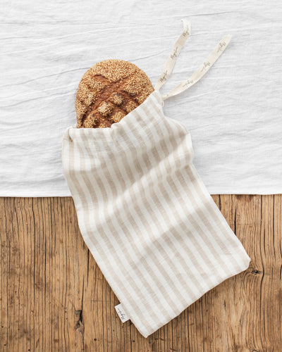 Linen bread bag in Striped in natural - sneakstylesanctums