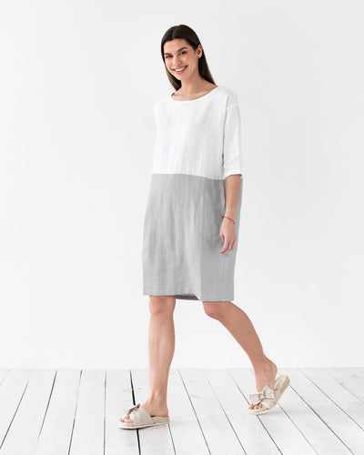 Color-block linen dress ADRIA in white-gray - sneakstylesanctums