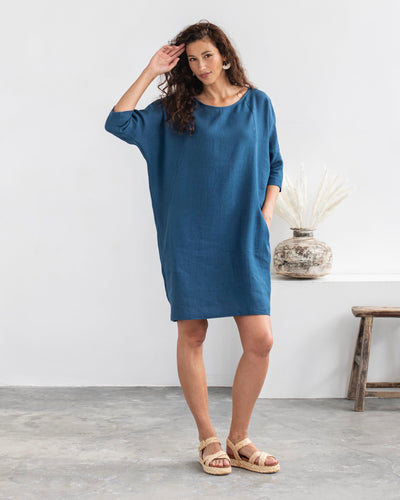 Relaxed fit linen dress ARUBA in navy blue - sneakstylesanctums