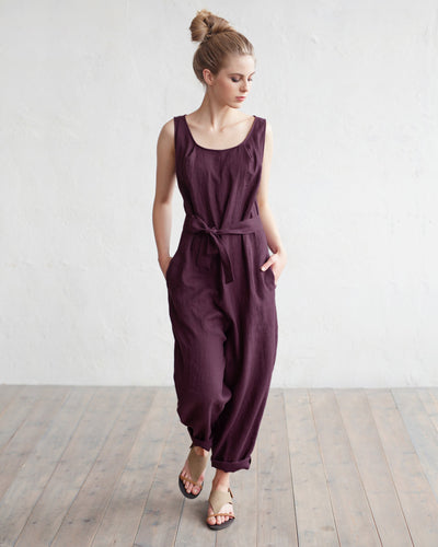 Linen jumpsuit ANNECY in Dark purple - sneakstylesanctums