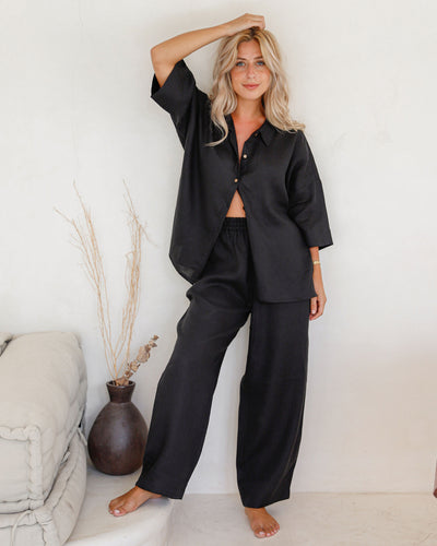 Linen pajama set AVEIRA in Black - sneakstylesanctums