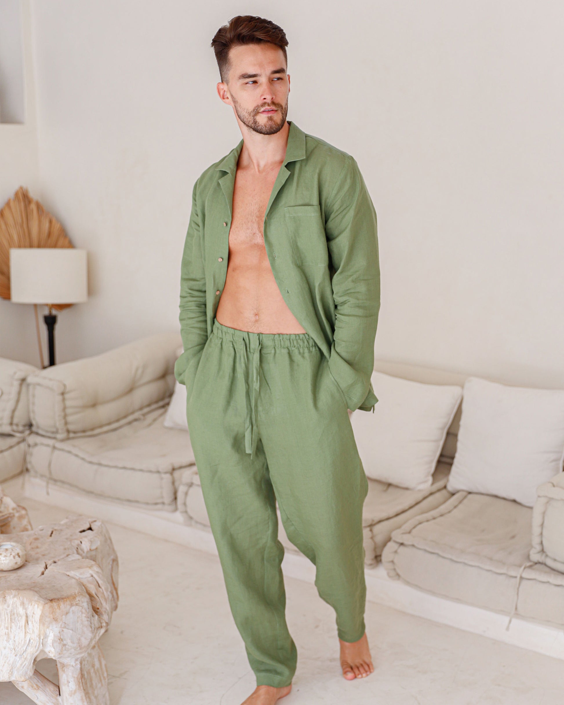 Men's linen pajama set VIGO in Forest green - sneakstylesanctums