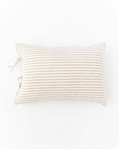 Linen pillowcase with ties in Striped in natural - sneakstylesanctums