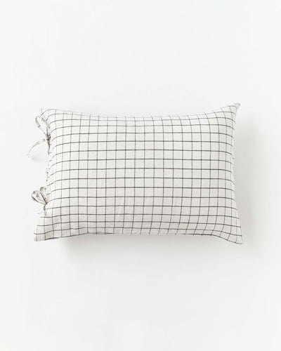 Linen pillowcase with ties in Charcoal grid - sneakstylesanctums