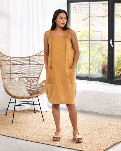 Linen pinafore dress VISBY in tan - sneakstylesanctums