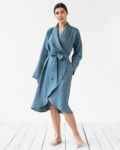 Linen robe in Gray blue - sneakstylesanctums