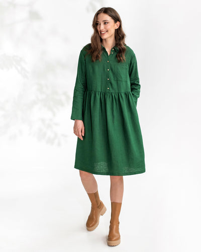 Linen shirt dress NESSO in Green - sneakstylesanctums