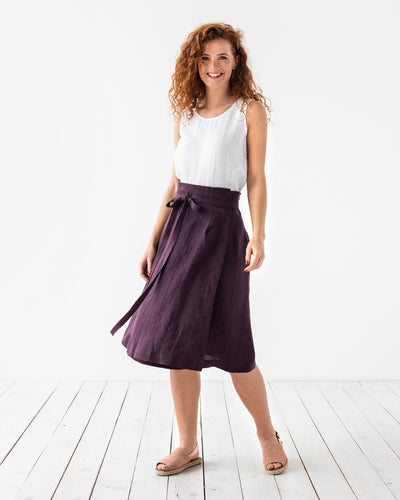 High-waist linen wrap skirt SEVILLE in Dark purple - sneakstylesanctums