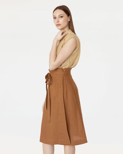 High-waist linen wrap skirt SEVILLE in Cinnamon - sneakstylesanctums