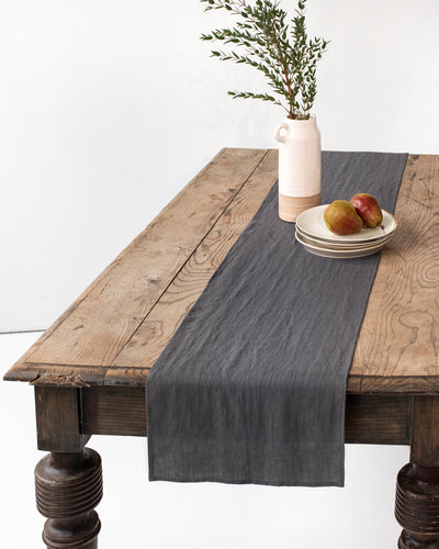 Linen table runner in Charcoal gray - sneakstylesanctums