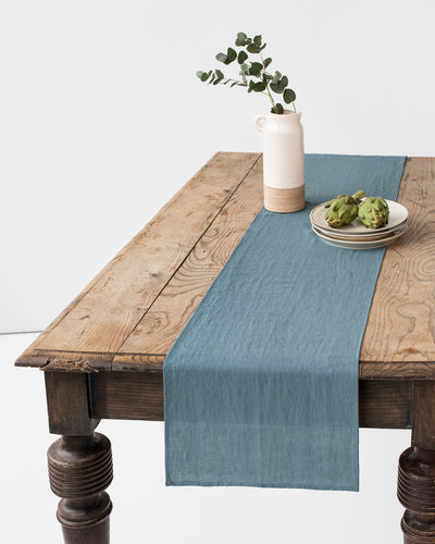 Linen table runner in Gray blue - sneakstylesanctums