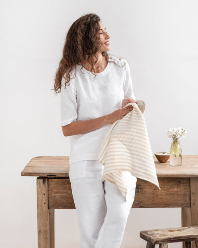 Linen tea towel in Striped in natural - sneakstylesanctums