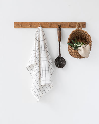 Linen tea towel in Charcoal grid - sneakstylesanctums