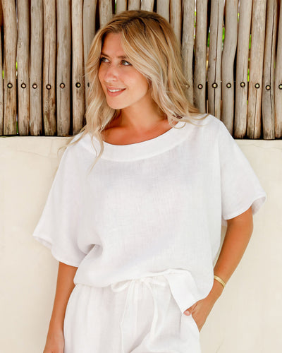 Loose-fit linen top MIDWAY in White - sneakstylesanctums