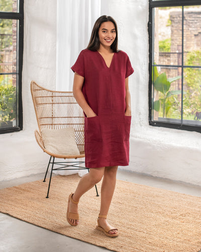 Linen relaxed fit tunic TYBEE in red - sneakstylesanctums