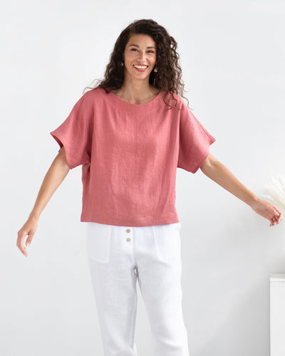 Loose-fit linen top MIDWAY in Rose - sneakstylesanctums