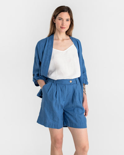 Pleated linen shorts BAGAN in Cobalt blue - sneakstylesanctums modelBoxOn