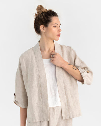 Linen kimono jacket BANOS in Natural melange - sneakstylesanctums modelBoxOn