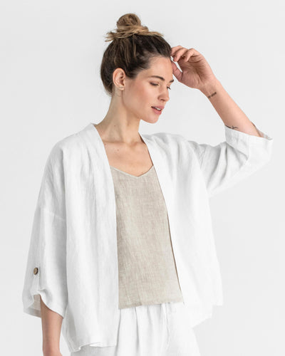 Linen kimono jacket BANOS in White - sneakstylesanctums modelBoxOn