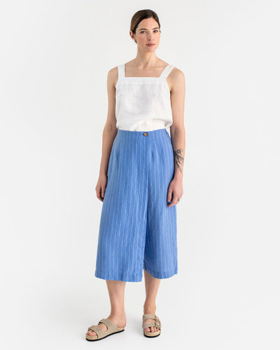 Linen culotte pants BUSAN in Blue stripes - sneakstylesanctums modelBoxOn
