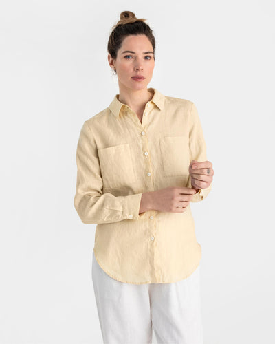 Long-sleeved linen shirt CALPE in Cream - sneakstylesanctums modelBoxOn