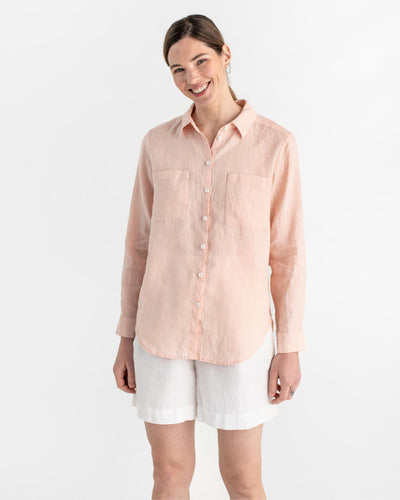 Long-sleeved linen shirt CALPE in Light pink - sneakstylesanctums modelBoxOn