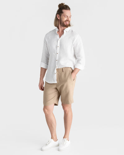 Men's classic linen shorts GLENCOE in Wheat - sneakstylesanctums modelBoxOn