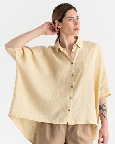 Lightweight linen shirt HANA in Cream - sneakstylesanctums modelBoxOn