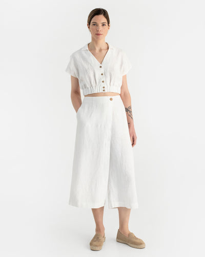 Linen culotte pants BUSAN in White - sneakstylesanctums modelBoxOn