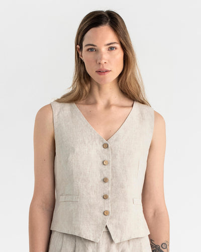 Classic linen vest OBIDOS in Natural melange - sneakstylesanctums modelBoxOn