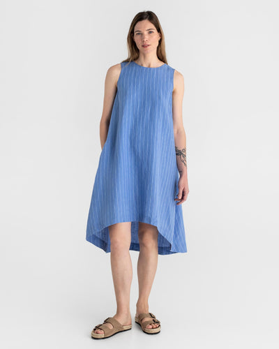 Royal TOSCANA linen dress in Blue stripes - sneakstylesanctums modelBoxOn